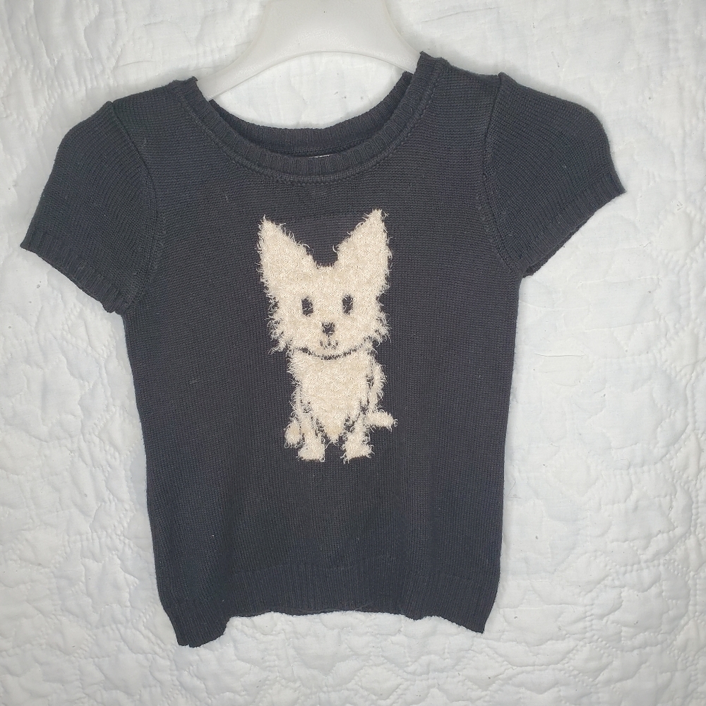 Justice Girls Knit Short Sleeve Sweater Blk/Puppy